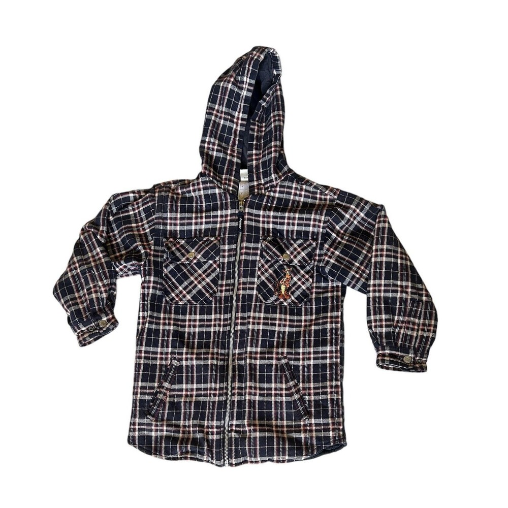 Vtg Disney Catalog Tigger Jacket Coat Youth M Blue Plaid Embroidered Quilt Lined